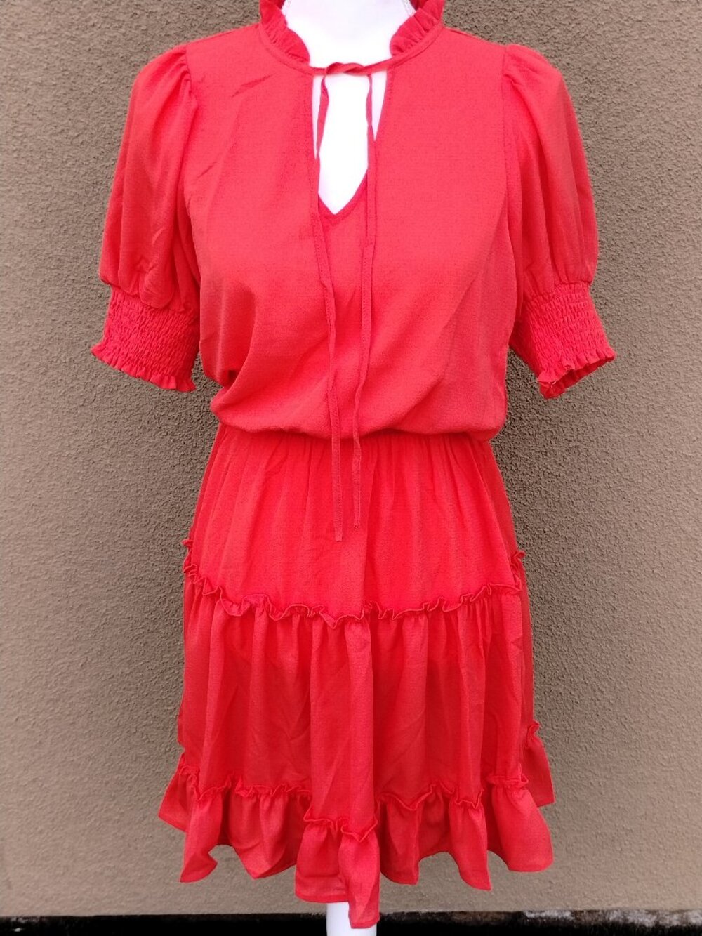 Tiered Woven Dress Puff Sleeve